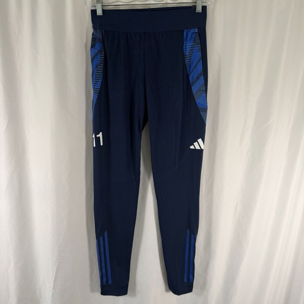New Adidas Joggers Women's XS Black Blue Striped Slim Fit Tapered Leg Zip Ankle